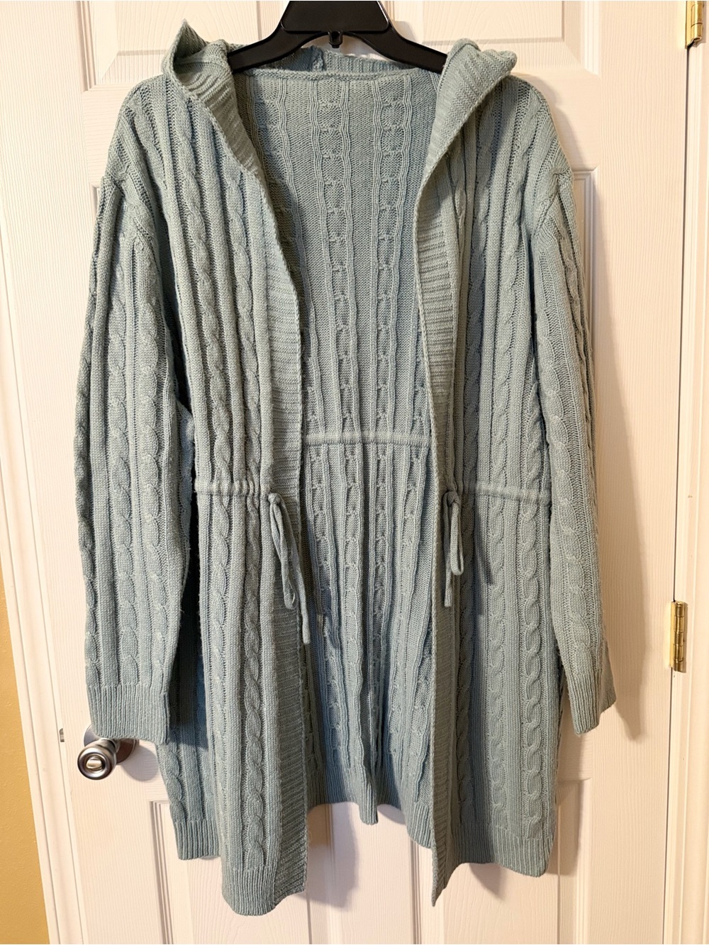 SHEIN Cozy Cable Knit Hooded Cardigan Sweater - Light Blue 2x